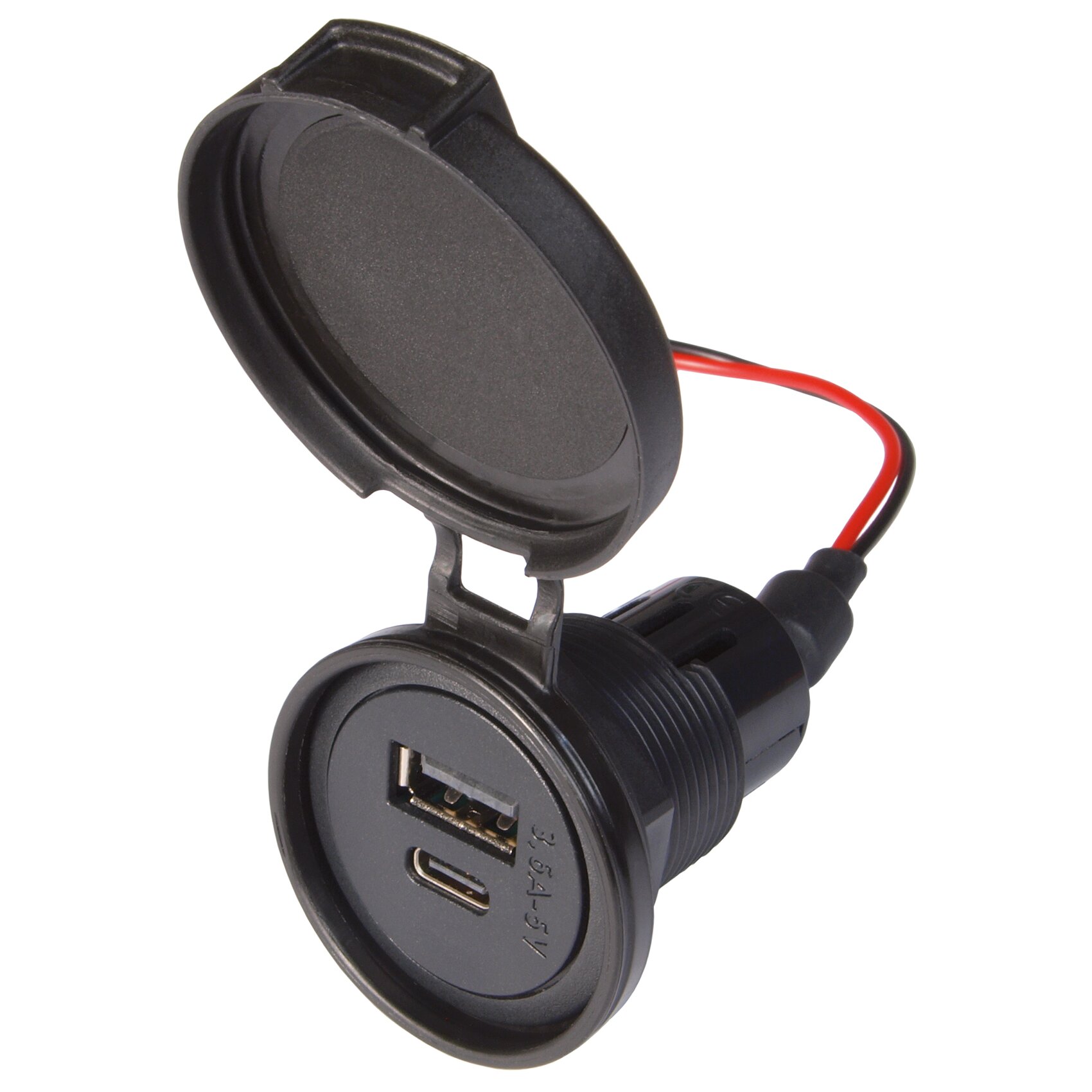 Pro Car Power USB-C/A Doppelsteckdose mit Deckel IP54, ohne Montageplatte