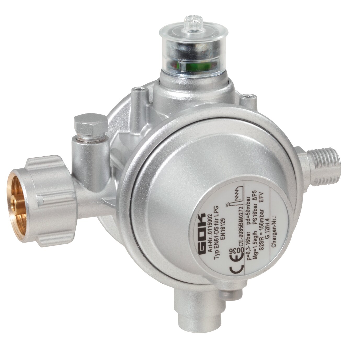 GOK Gasregler 1,5 kg/h KLF x G1/4LH-KN UEDS SBS SV