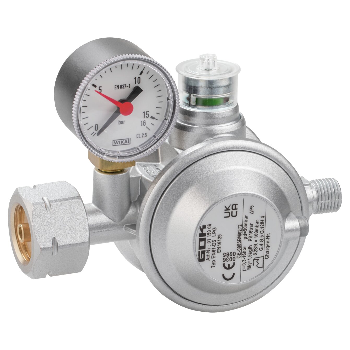 GOK Gasregler 1,5 kg/h Komb.A x G1/4LH-KN UEDS Man., 30 mbar