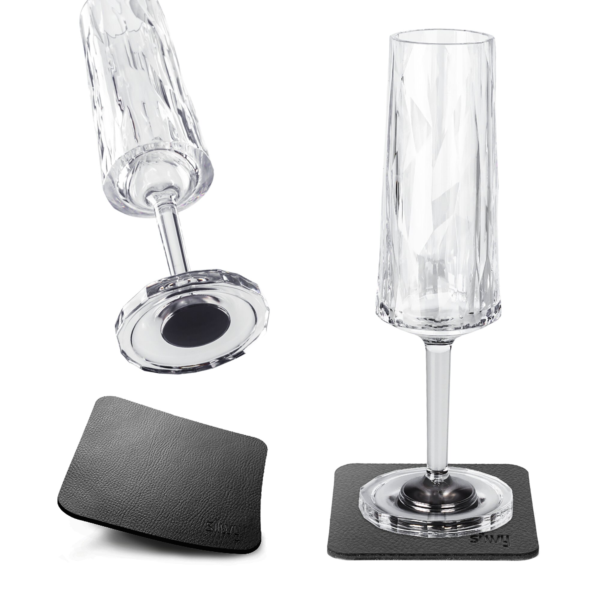 Silwy Sektgläser Magnet+ 2er-Set, 150ml, H20,2xø6,60cm, Plastik Hightech