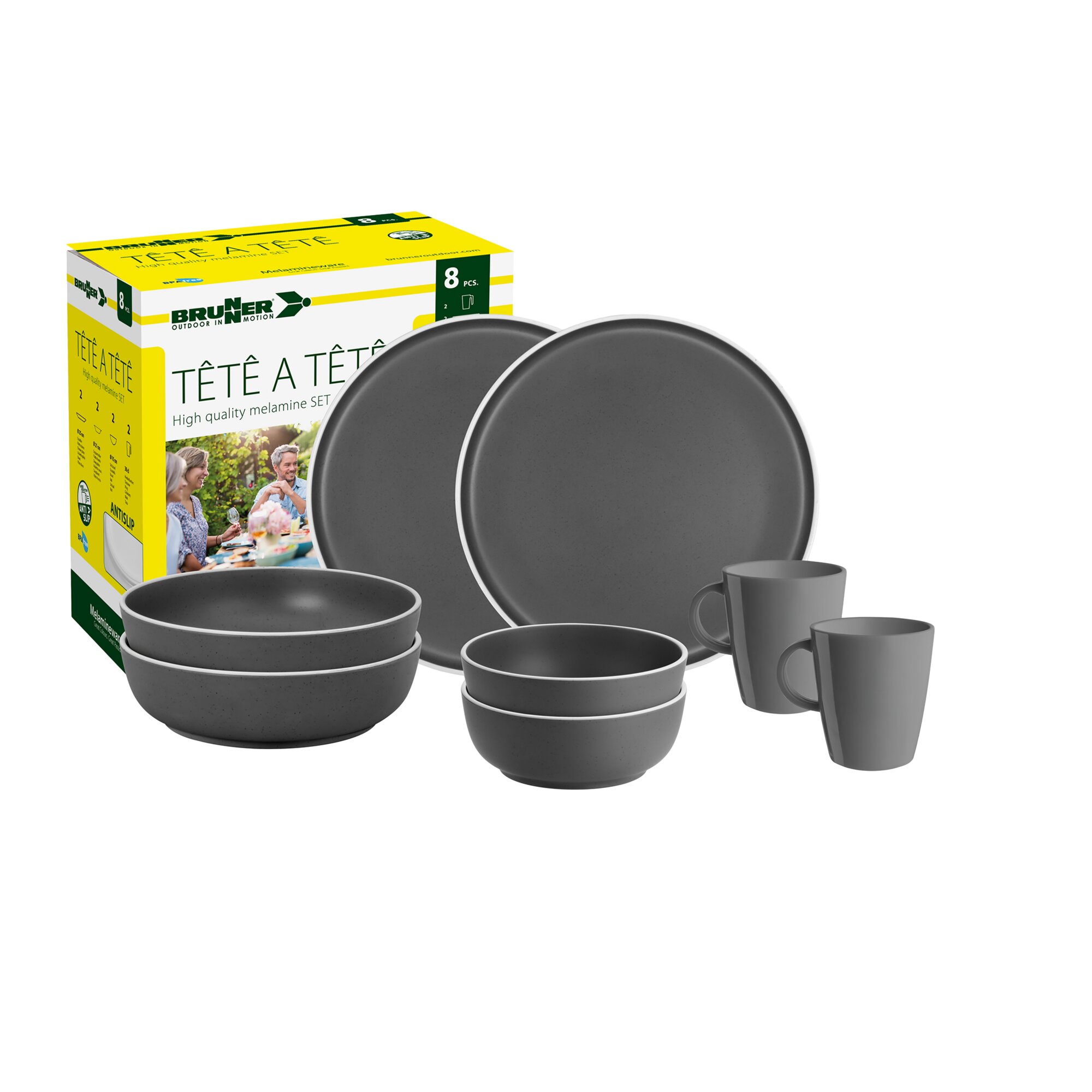 Brunner Geschirrset Tête-à-Tête Dolomit, grau, 8-teilig