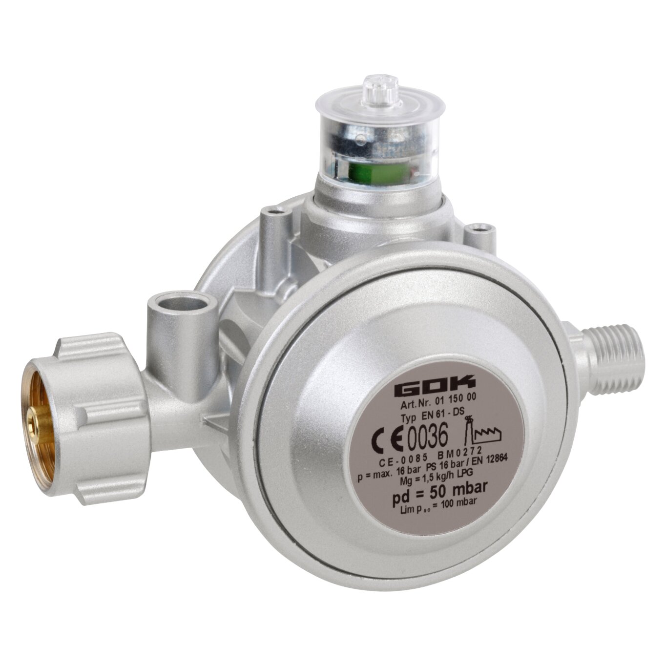 GOK Gasregler 1,5 kg/h KLF x G1/4LH-KN UEDS, 30 mbar