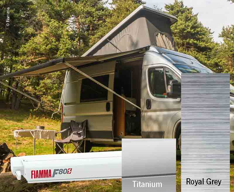 Fiamma Dachmarkise F80S 4,5m, Royal Grey, Gehäuse silber