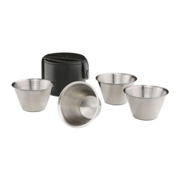 Edelstahl-Becher 30ml im Lederetui 4er