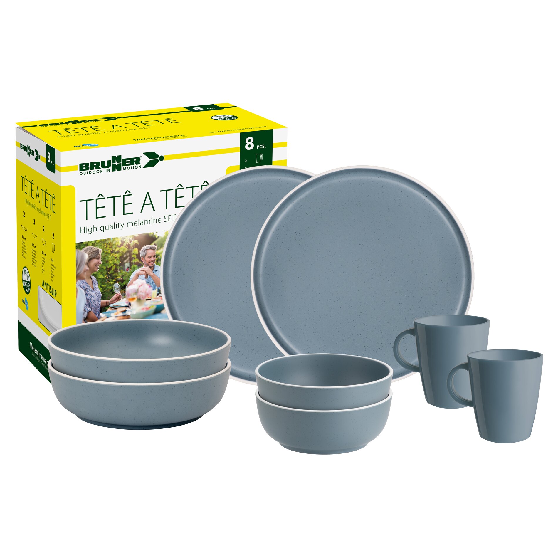 Brunner Geschirrset Tête-à-Tête Dolomit, blau, 8-teilig