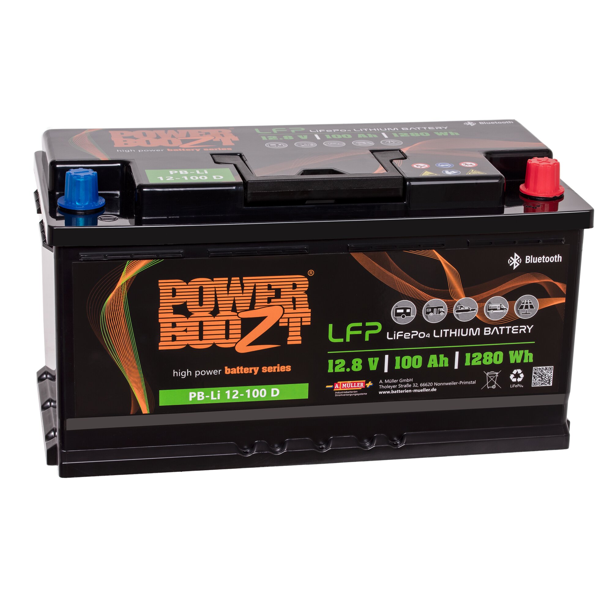 PowerBoozt Lithium Batterie LiFePO4, 100 Ah, PB-LI 100 LS