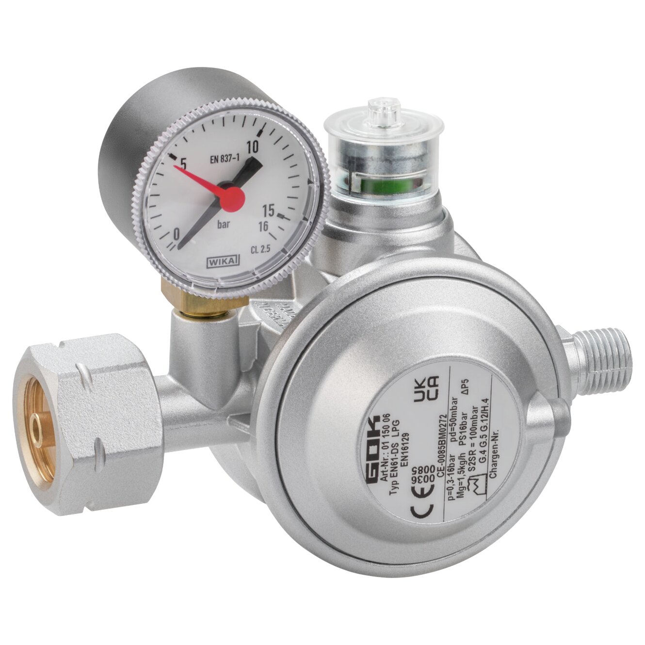 GOK Gasregler 1,5 kg/h Komb.A x G1/4LH-KN UEDS Man., 50 mbar