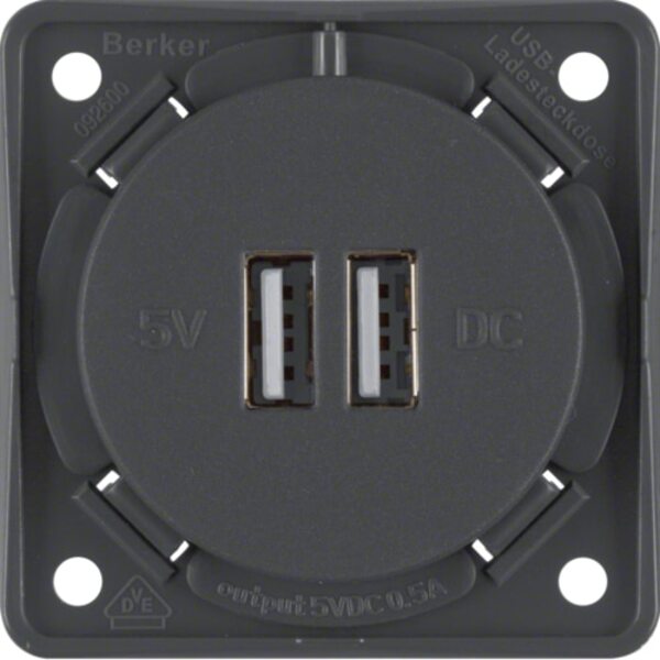 Berker Ladesteckdose-USB 12V 2-fach, anthrazit matt, Einsatz schwarz