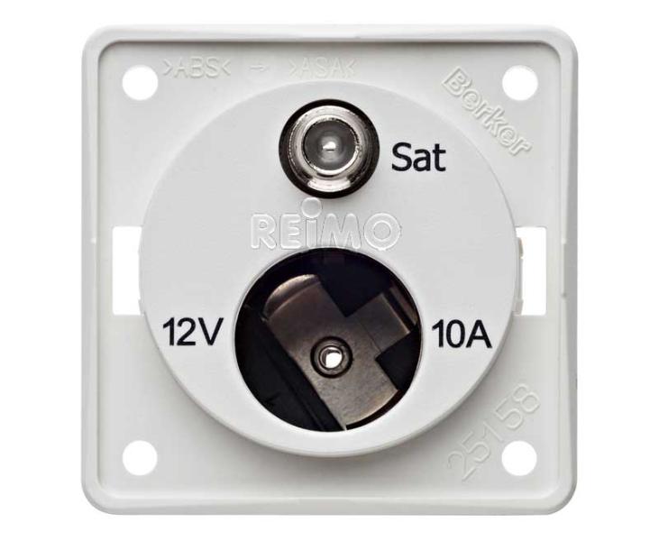 SAT Buchse mit 12V Dose, polarweiss,