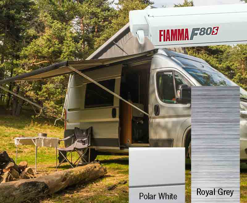 Fiamma Dachmarkise F80S 3,7m, Royal Grey, Gehäuse weiss
