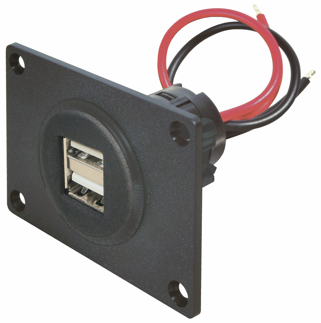 Pro Car USB-Einbaudose 12/5V mit Doppel-USB 2x2,5A mitMontageplatte